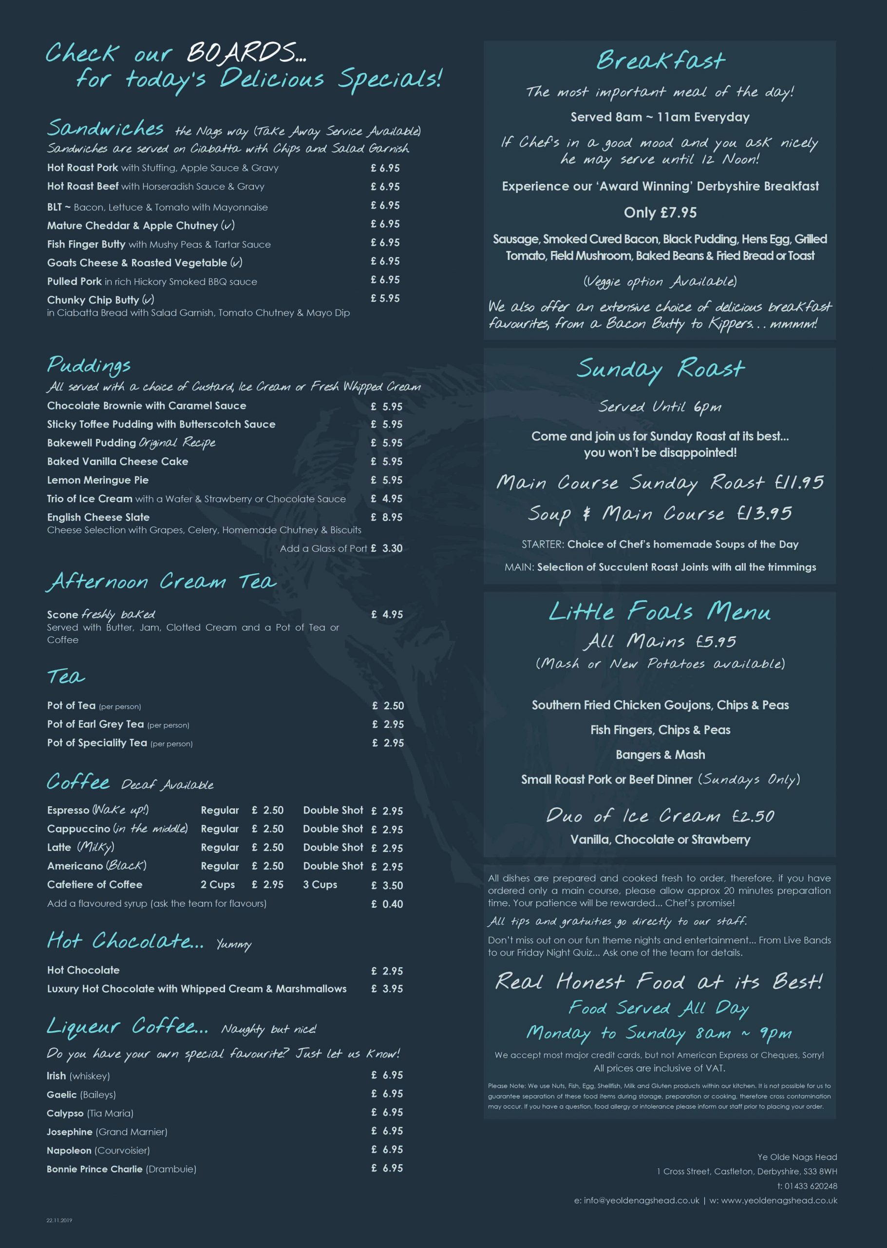 Main Menu Ye Olde Nags Head