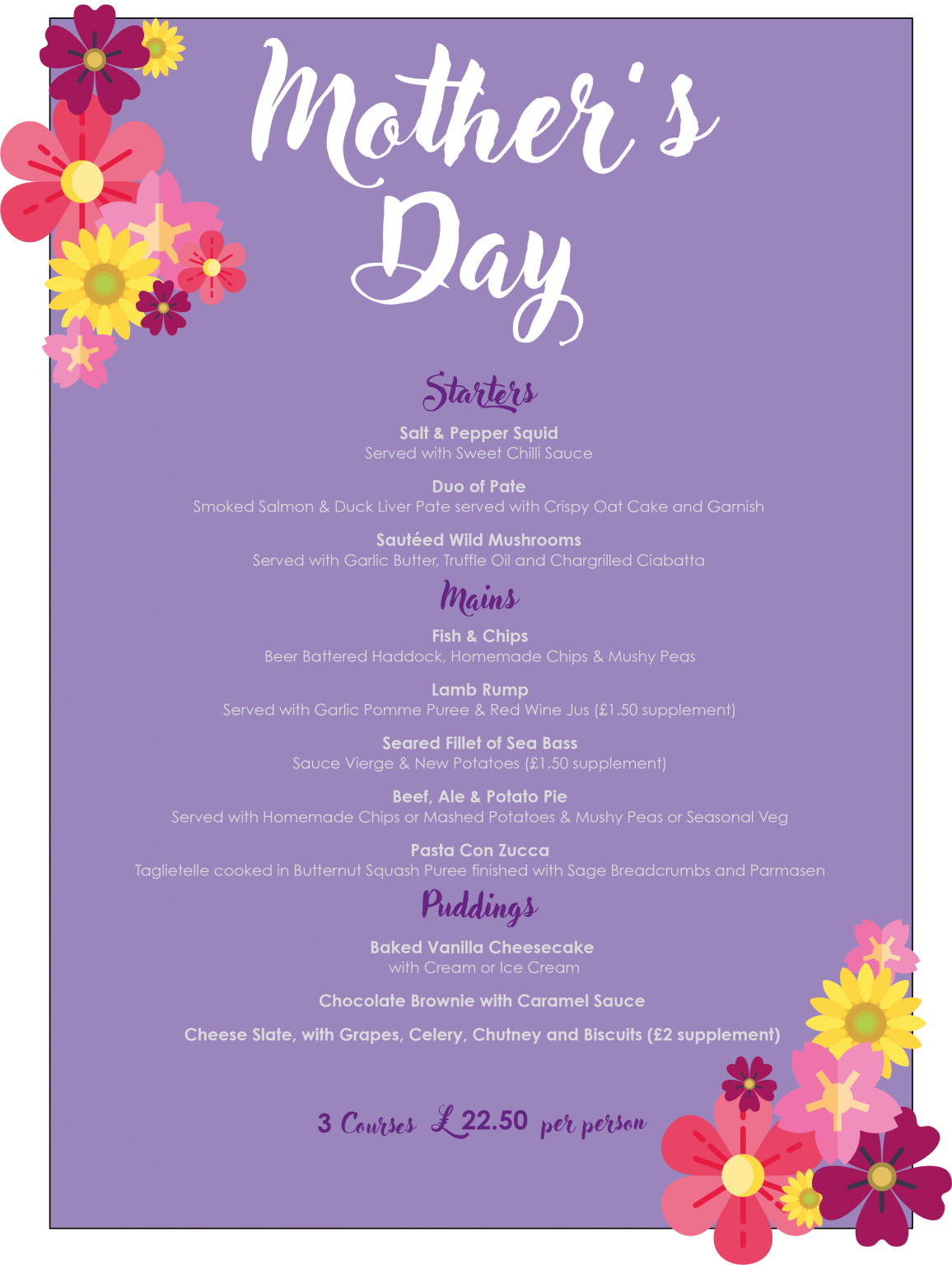 Mother’s Day Menu Ye Olde Nags Head